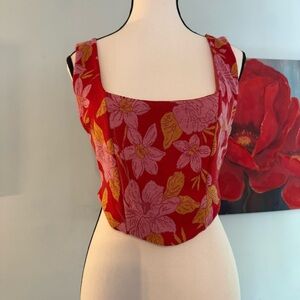 Zara Red and Pink Floral Crop Top